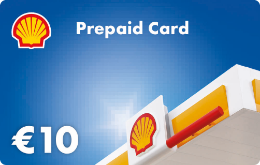 Shell Prepaid Card "Professional 10€" mit dem Motiv einer Shell Tankstelle vor blauem Himmel.